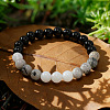 Natural White Jade & Synthetic Non-magnetic Hematite & Glass Round Beads Stretch for Men Women  BP7184-2