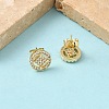 Round Brass Micro Pave Clear Cubic Zirconia Stud Earrings LS-EJEW-Z144-02G-3