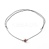 Pearl Luster Plated Round Faceted Natural Agate Pendant Necklace NJEW-JN03657-02-4