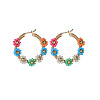 Flower Brass Glass Seed Beaded Hoop Earrings FS-WG0698E-01-5