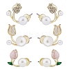 3 Pairs 3 Style Crystal Rhinestone Tulip Flower Stud Earrings with Plastic Pearl Beaded EJEW-FI0001-51-1