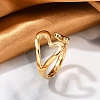 304 Stainless Steel Heart Open Cuff Rings for Women RJEW-B110-01G-1