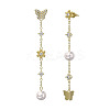 925 Sterling Silver Flower & Butterfly Asymmetrical Earrings with Cubic Zirconia EJEW-P231-31G-1