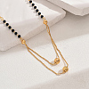 Fashionable Brass & Natural Black Onyx(Dyed & Heated) Round Pendant Necklaces for Women IF1859-4-1