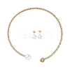 Round Plastic Imitation Pearl Stud Earrings & Cubic Zirconia and Rhinestone Heart Cuff Choker Necklaces Sets SJEW-U003-01G-4