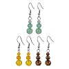 3 Pairs 3 Styles Natural Malaysia Jade & Green Aventurine & Tiger Eye Dangle Earrings EJEW-JE06131-1