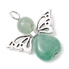Natural Green Aventurine/Lapis Lazuli/Rose Quartz/Tiger Eye/Blue Spot Jasper/Synthetic Turquoise Heart Angel Pendants PALLOY-JF03186-01-4