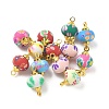 Handmade Polymer Clay Floral Rondelle Connector Charms CLAY-I012-06G-1