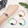 4Pcs 4 Style Cat & Dinosaur Alloy Link Bracelets Set with Rubber BJEW-FI0001-55-3