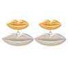 Two Tone Lip 304 Stainless Steel Dangle Stud Earrings EJEW-Z109-02GP-4