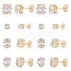 12 Pairs 4 Style Brass Stud Earrings EJEW-DC0001-08-1