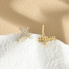 Brass Micro Pave Clear Cubic Zirconia Stud Earrings EJEW-R016-26G-18-3