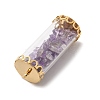 Glass Tube with Natural Amethyst Chip Beads Inside Pendants FIND-B054-01G-02-2