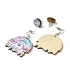 Mother's Day Theme Rainbow with Word Mama Wood Studs & Dangle Earrings Set SJEW-K002-05-2