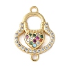 Brass Micro Pave Colorful Cubic Zirconia Heart Handbag Connector Charms KK-A252-21G-1