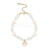 Zinc Alloy Enamel Shell Shape Charm Round Shell Pearl & Dyed Synthetic Turquoise Starfish & Opalite Chip Beaded Anklets AJEW-AN00735-01-2