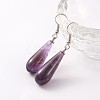 Teardrop Platinum Tone Brass Natural Amethyst Dangle Earrings EJEW-M058-05-1