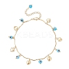 Handmade Evil Eye Lampwork & Stainless Steel Heart Tassel 304 Stainless Steel Curved Bar Link Chain Anklets for Women AJEW-AN00742-03-2