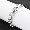304 Stainless Steel Flat Round Link Chain Bracelets for Women BJEW-R021-08P-1