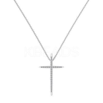 Religion Cross 925 Sterling Silver Pave Cubic Zirconia Pendant Necklaces for Women NJEW-F338-03P-1