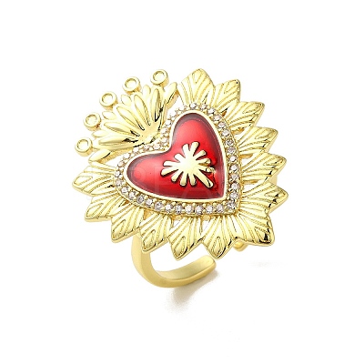 Sacred Heart Brass Micro Pave Cubic Zirconia Cuff Rings RJEW-H236-01G-02-1