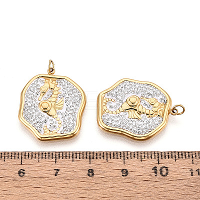 304 Stainless Steel and Polymer Clay Crystal Rhinestone Pendants STAS-T069-60E-1