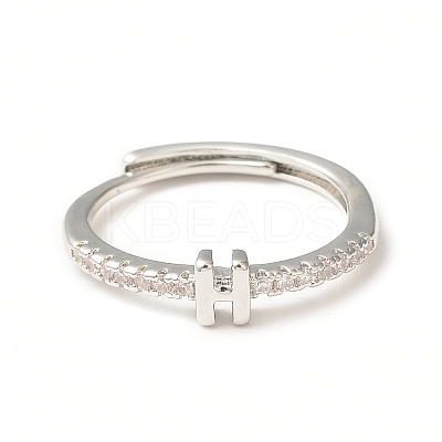 Clear Cubic Zirconia Initial Letter Adjustable Ring RJEW-C052-01P-H-1