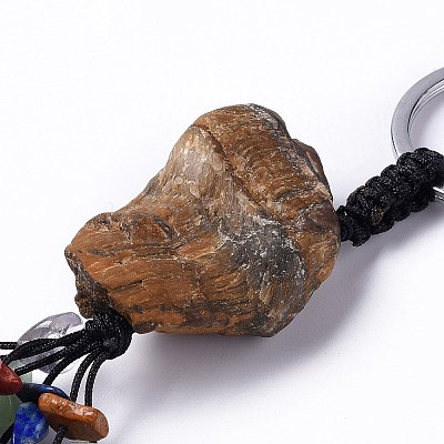 Natural Tiger Eye Nugget with Mixed Gemstone Chips Tassel Keychains KEYC-P012-02P-06-1