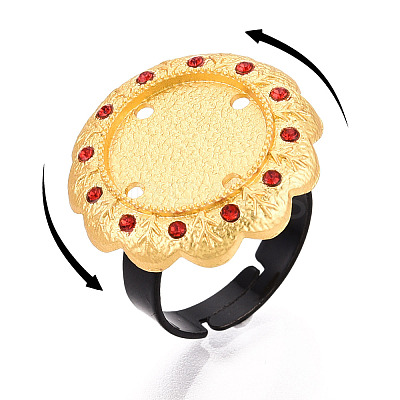 Adjustable Flower Alloy & Iron Rhinestone Bezel Cup Ring Base with Rotatable Tray MAK-T012-03G-1
