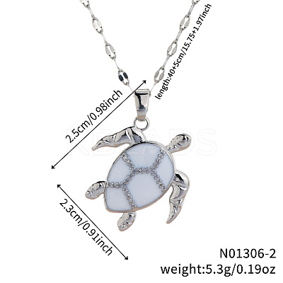 Brass White Enamel Turtle Pendant Dapped Chain Necklaces for Women FJ9996-2-1