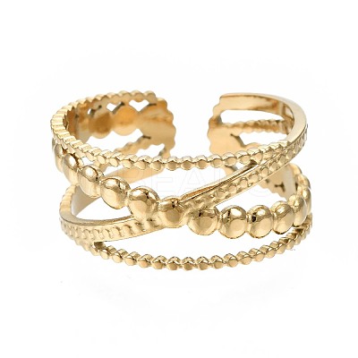 304 Stainless Steel Criss Cross Open Cuff Ring RJEW-T023-23G-1