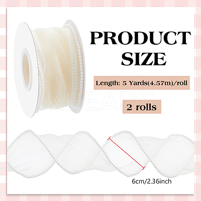5 Yards Organza Plastic Ribbon with Plastic Pearl Edged OCOR-WH0101-185F-1