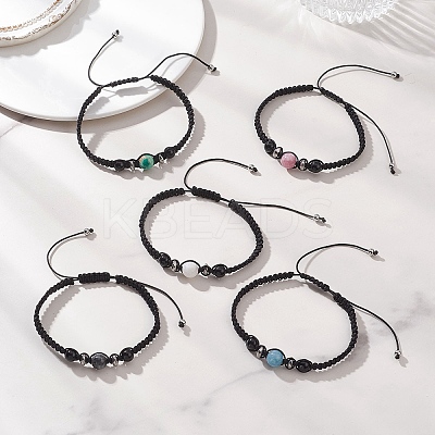 Round Natural Mixed Gemstome Bead Braided Bracelets for Women BJEW-JB13332-1