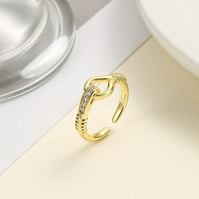 Brass Micro Pave Cubic Zirconia Open Cuff Ring for Women RJEW-F154-02G-A-1