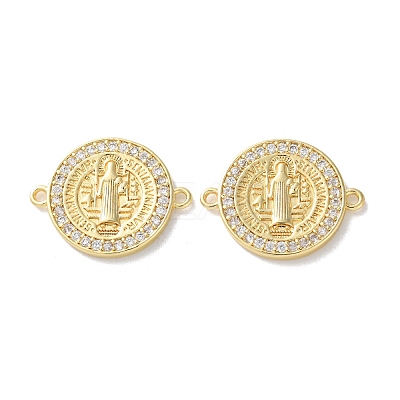 Rack Plating Brass Cubic Zirconia Saint Benedict Connector Charm KK-C084-01E-G-1