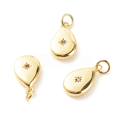 Brass Micro Pave Clear Cubic Zirconia Pendants ZIRC-P094-10G-RS-1
