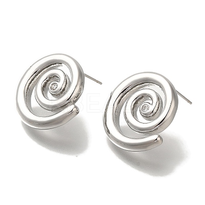 Brass Micro Pave Clear Cubic Zirconia Spiral Stud Earrings for Women EJEW-U026-02P-1