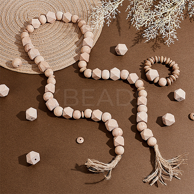 90Pcs 6 Styles Unfinished Wood European Beads WOOD-GA0001-85-1