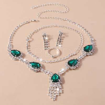 Teardrop Alloy Rhinestone Bracelets & Earrings & Necklaces & Rings Sets for Women FS-WG7FCB3-06-1