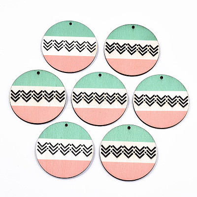 Printed Natural Poplar Wood Pendants WOOD-S045-131-1