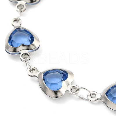 304 Stainless Steel & Glass Heart Link Chain Bracelets for Women BJEW-P334-12P-1