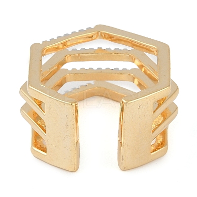 Hexagon Brass Micro Pave Clear Cubic Zirconia Multi-layer Open Cuff Ring for Women RJEW-Q819-17G-1
