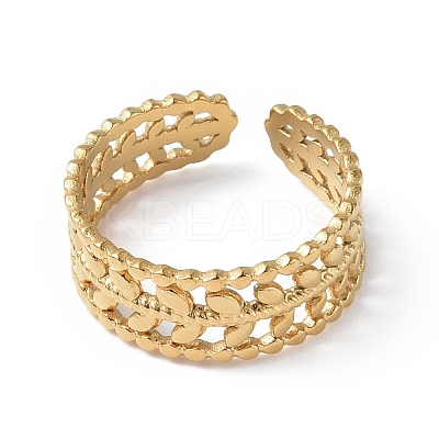 Ion Plating(IP) 304 Stainless Steel Leafy Branch Open Cuff Ring for Women LS-RJEW-C046-02G-1