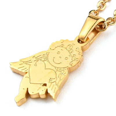 304 Stainless Steel Heart Cupid Pendant Necklaces for Women NJEW-A012-01G-1