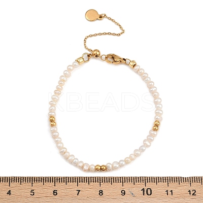 Brass & Natural Pearl Round Beaded Bracelets for Women BJEW-D366-02G-1