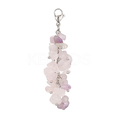 Natural Rose Quartz & Amethyst Chip Beaded Pendant Decorations HJEW-JM01234-01-1