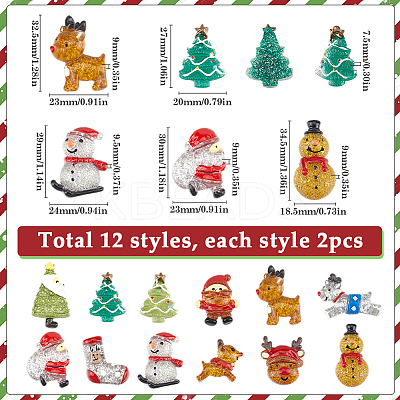 24Pcs 12 Styles Christmas Theme Transparent Resin Cabochons FIND-SC0011-31-1