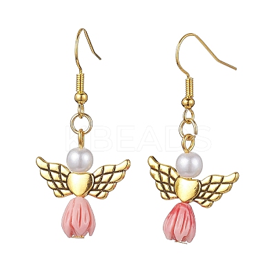 Angel Antique Golden Alloy & Resin Dangle Earrings EJEW-JE05686-09-1