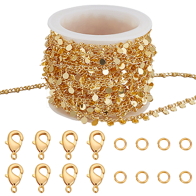 DIY Brass Curb Chains with Flat Round Charms Necklaces/Bracelets Making Kits DIY-BBC0002-37-1