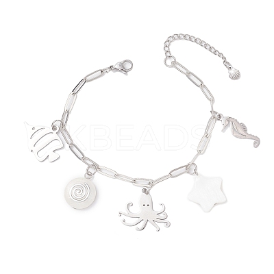 Ocean Theme 304 Stainless Steel Charm Bracelets BJEW-JB12218-02-1